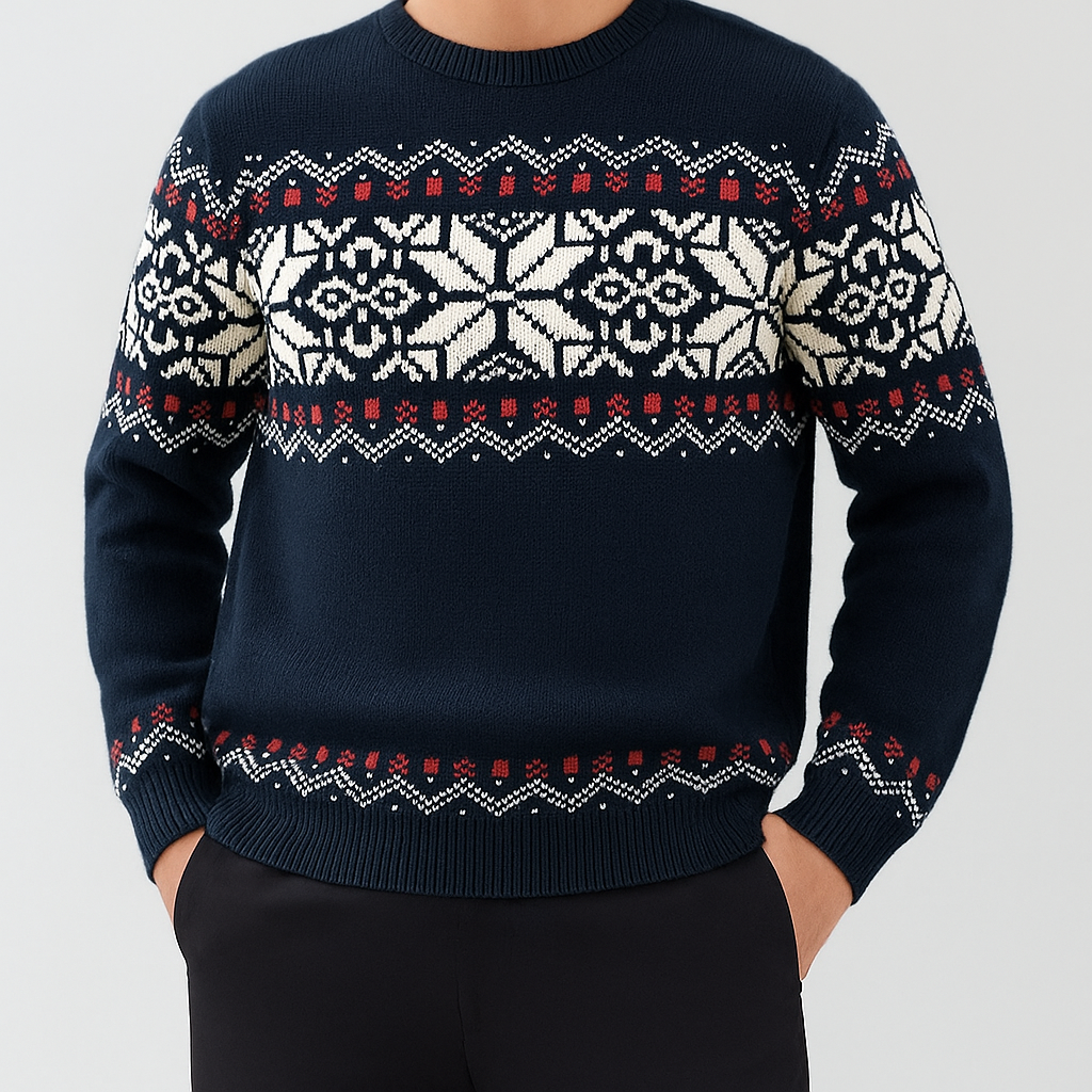 Męski norweski sweter z okrągłym dekoltem | Jesień i zima