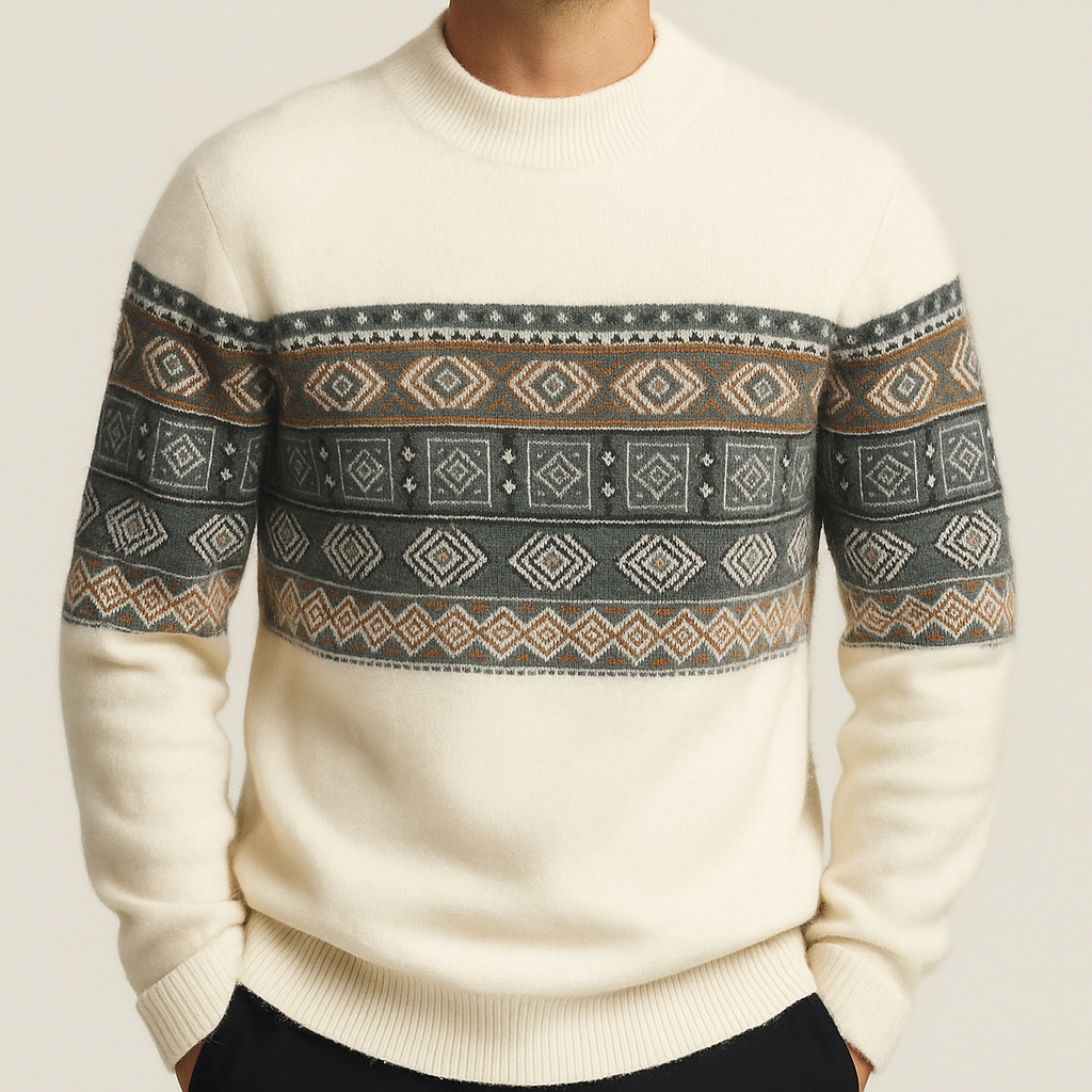 Męski norweski sweter z geometrycznym wzorem